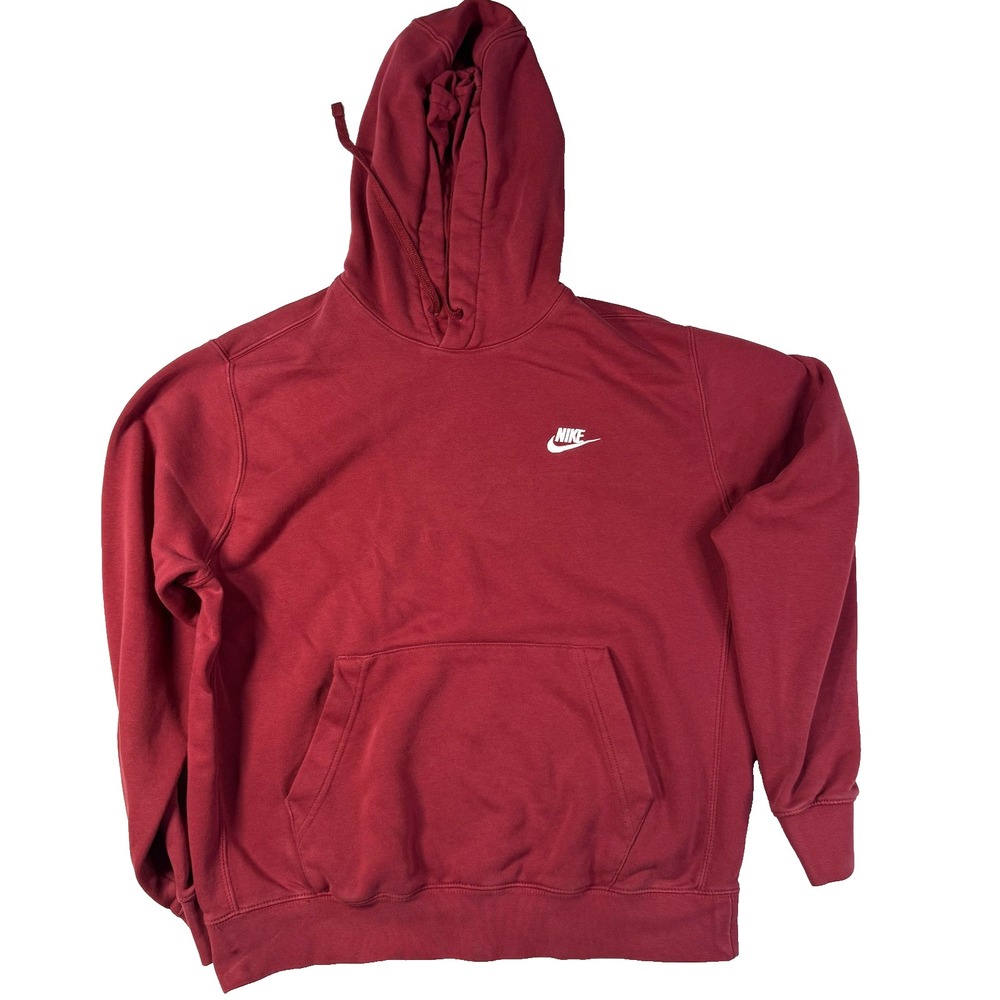 Nike Hoodie Mens LG Red Pullover Sweatshirt Embroidered Swoosh Y2K Streetwear